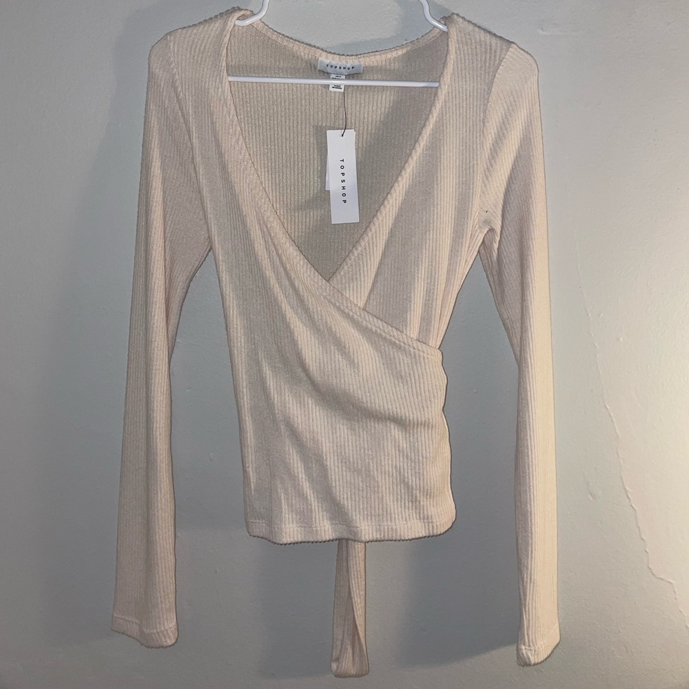Topshop Cream Wrap Tie Front Sweater